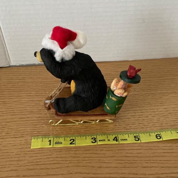 Vtg O’Well Bear Riding Sled w Barrel Fish Christmas Santa Hat Lodge Cabin Decor - Picture 10 of 10